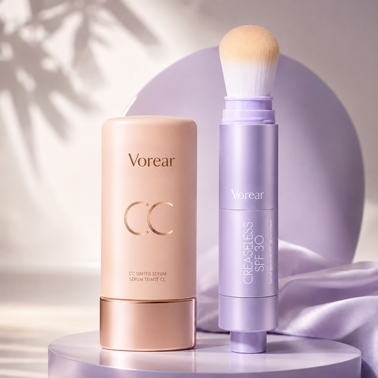 summer skin essentials - CC color-correcting tinted serum + creaseless SPF 30 mineral setting powder